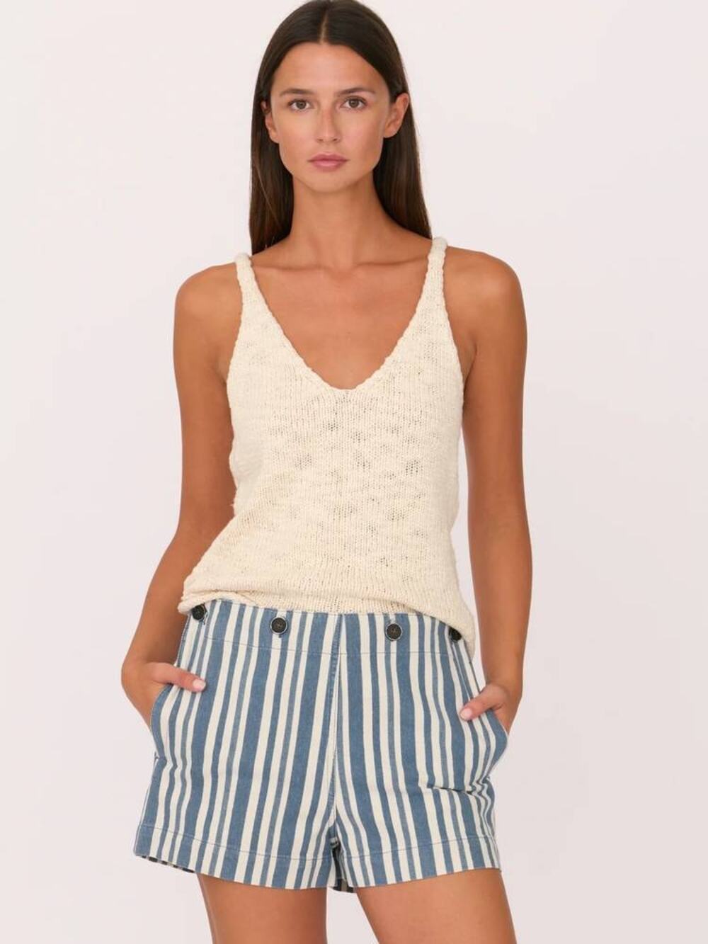 SECULAR Sailor Short Striped Cotton Denim Blue Stripe 28 NWT Coastal Chic